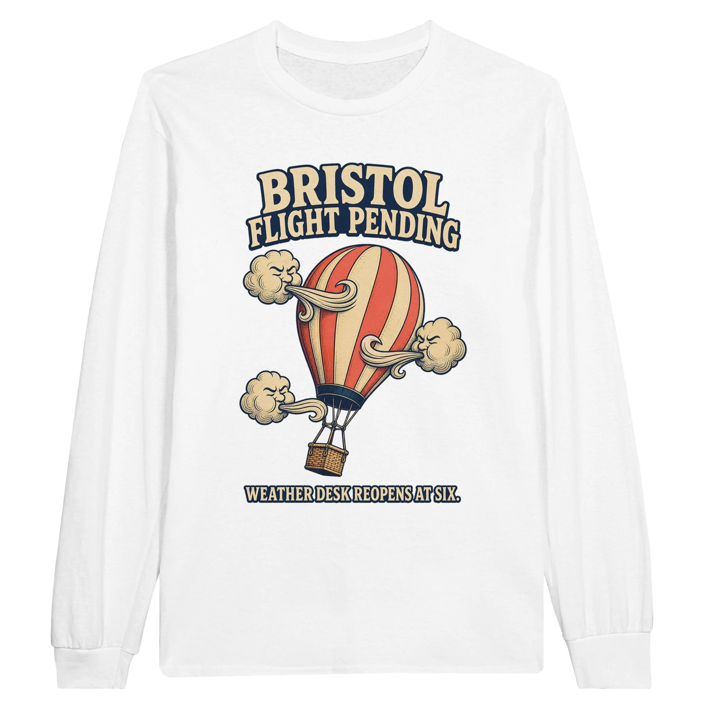 Bristol Flight Pending – Weather Desk Long-Sleeve T-shirt — product view 1