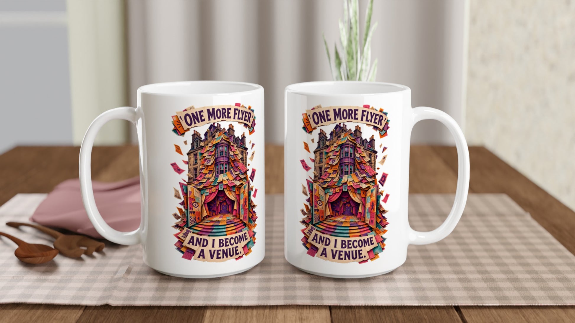 One More Flyer and I Become a Venue Large Mug — product view 5