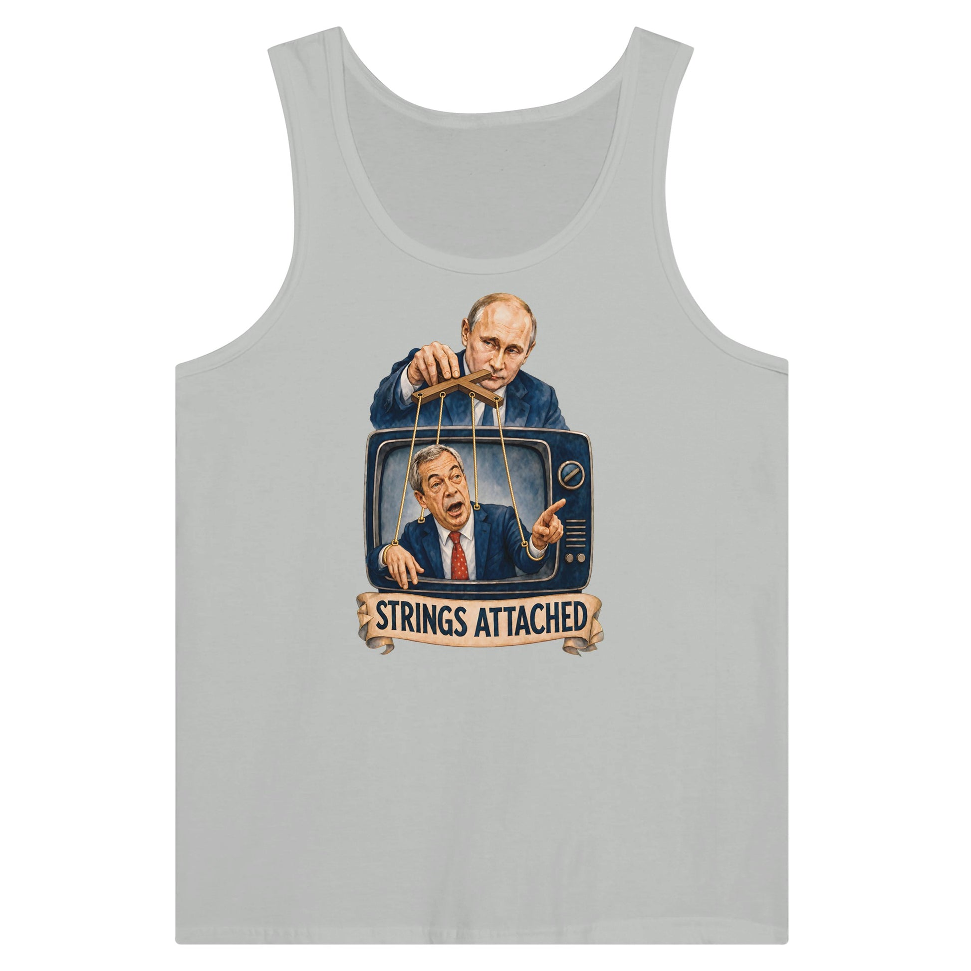 Strings Attached Political Satire Premium Unisex Tank Top — product view 5