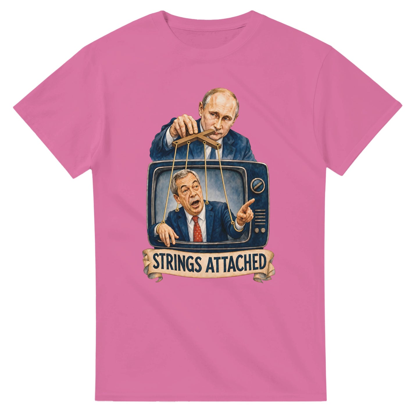 Strings Attached Political Satire T-shirt — product view 4